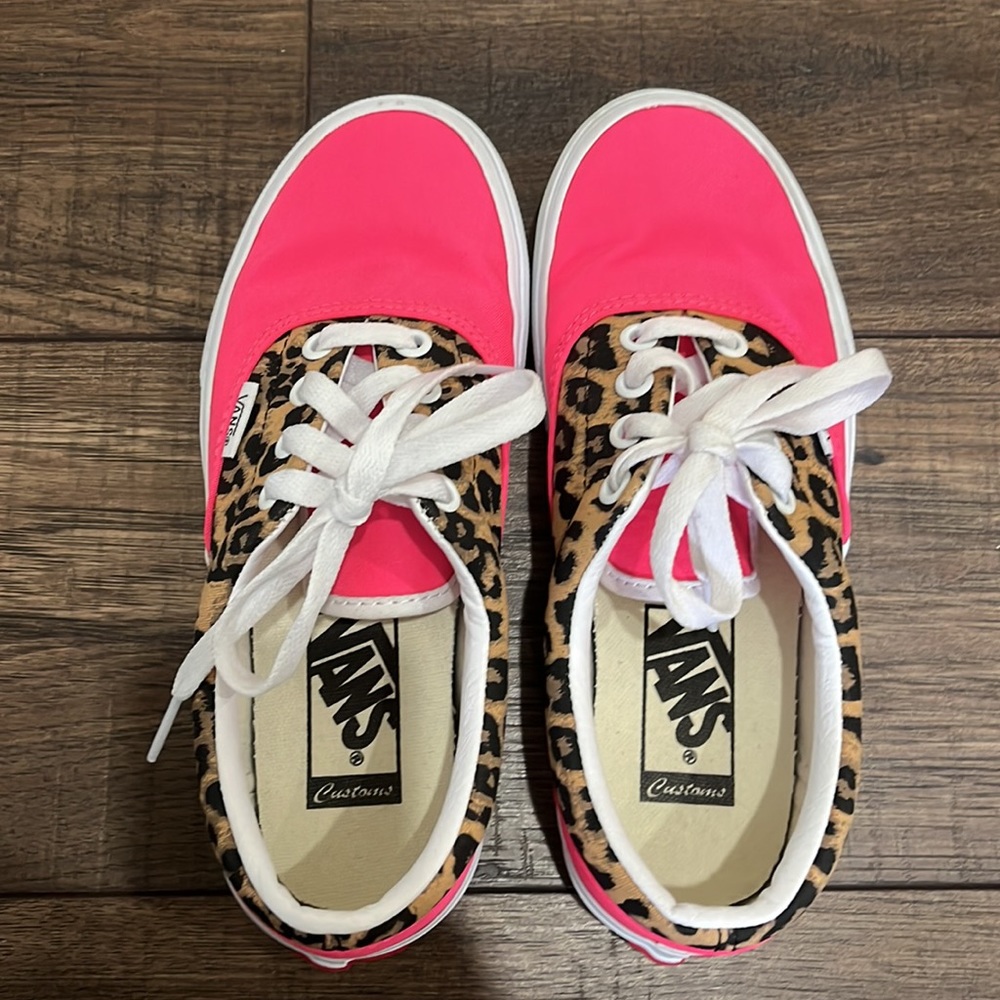 Vans custom sneakers leopard and neon pink US women’s size 5.5